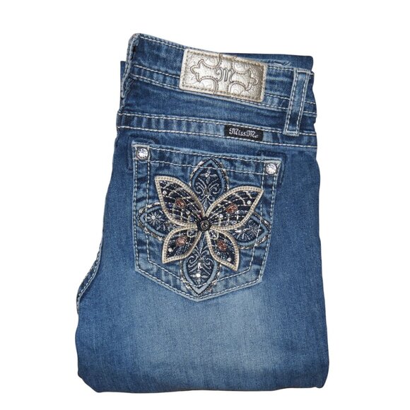 Miss Me Jeans Women’s 28/8 Chloe Boot Bling Thick Stitch Western Blue Jeans - Picture 1 of 10